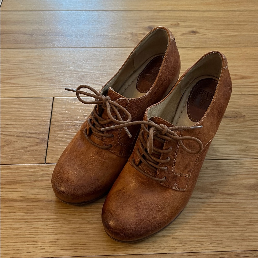 Frye Carson Heel Oxford Brown Leather Ankle Booties 7M